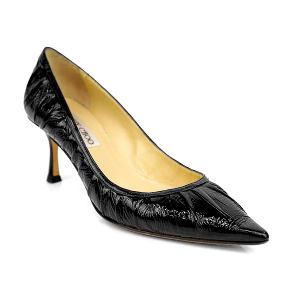 Jimmy Choo Black Patent Leather Ruched Pumps