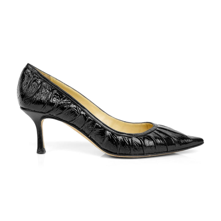 Jimmy Choo Black Patent Leather Ruched Pumps