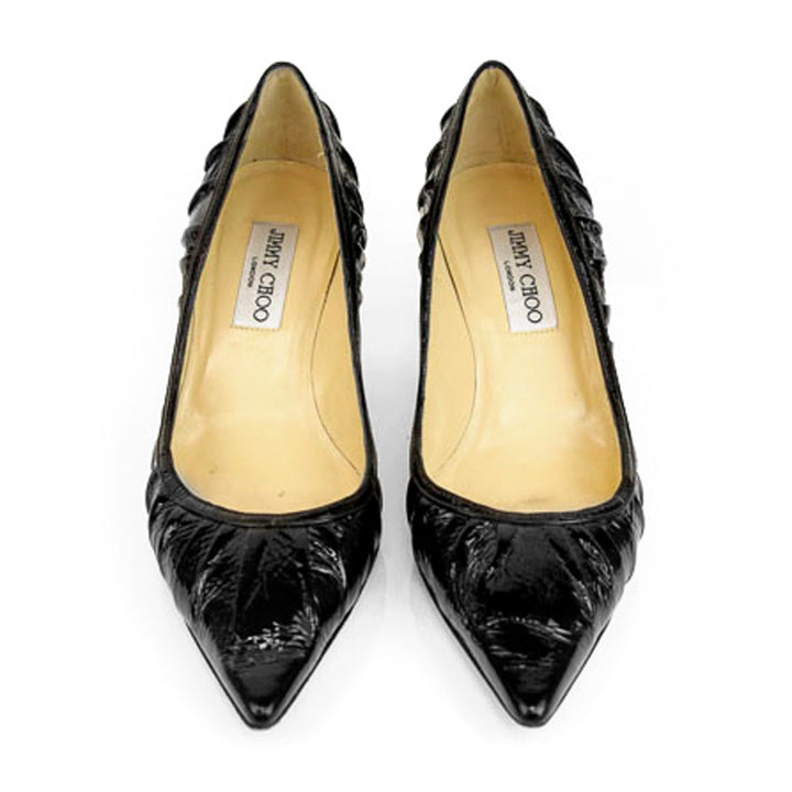 Jimmy Choo Black Patent Leather Ruched Pumps