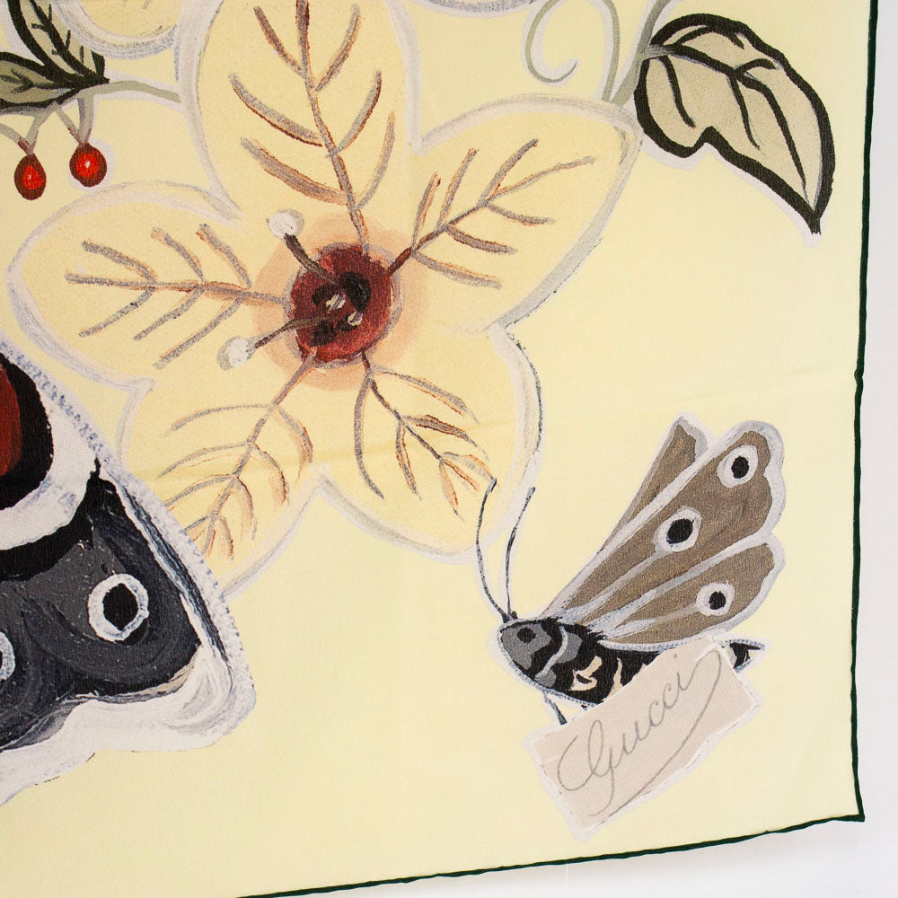 Gucci x Kris Knight Butterfly Flora Printed Silk Scarf