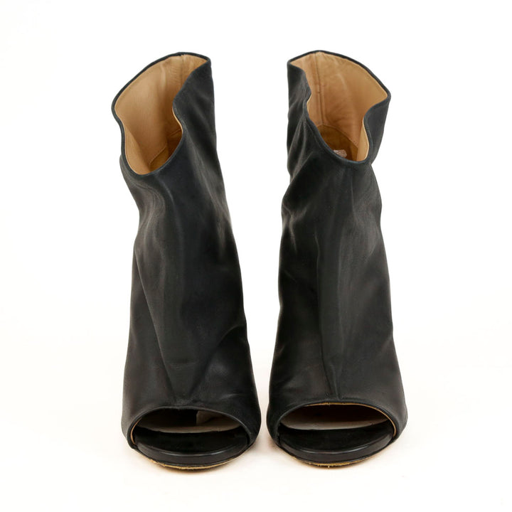 Maison Martin Margiela Black Leather Open Toe Ankle Boots