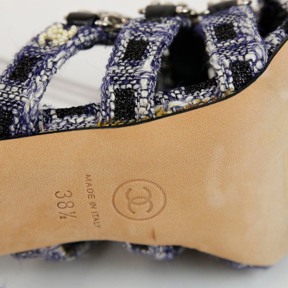 Chanel Blue & White Tweed Chain Link Pumps | DBLTKE Luxury Consignment Boutique