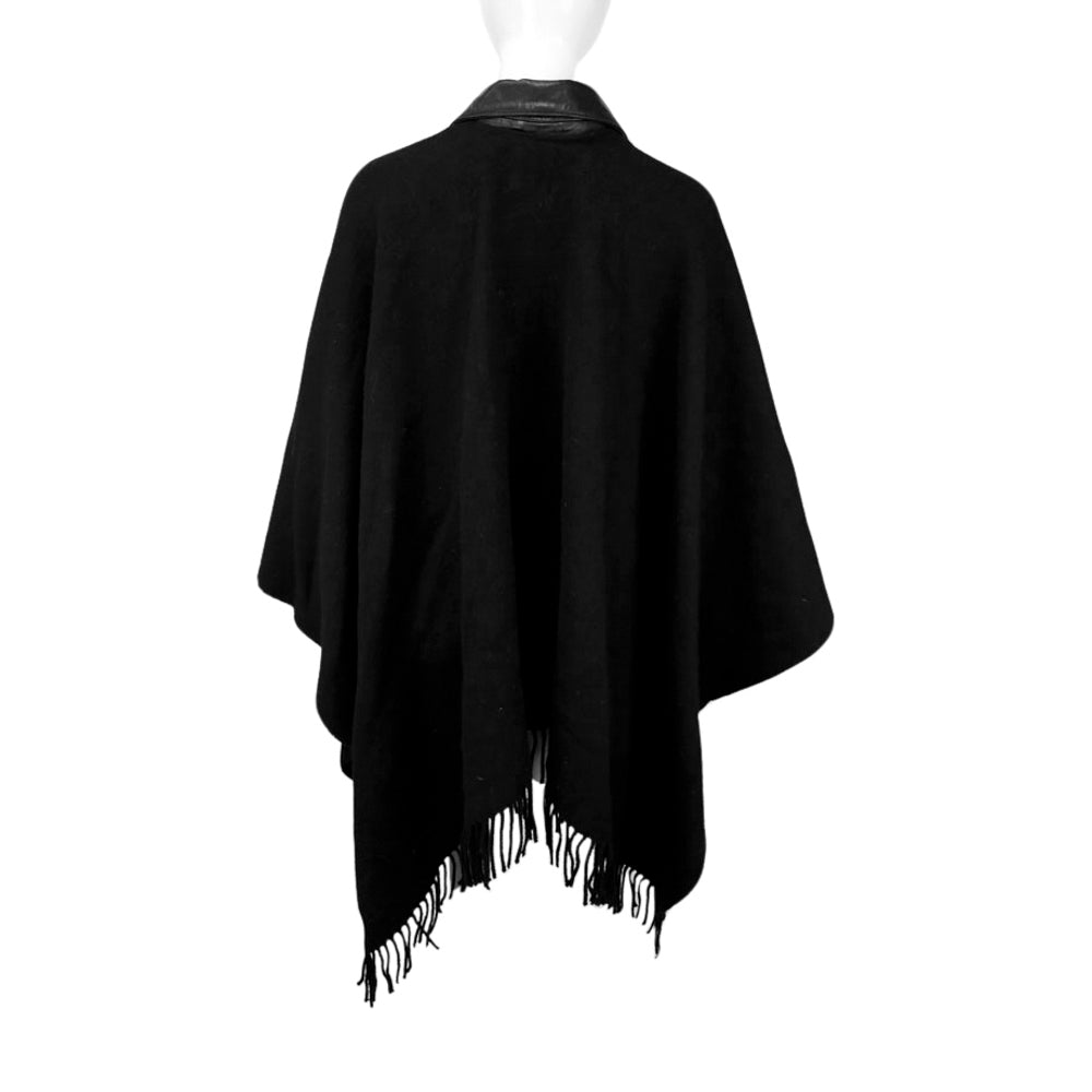 The Kooples Black Leather Trim Poncho