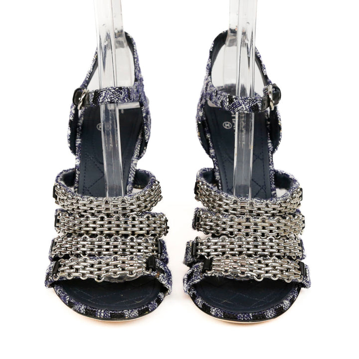 Chanel Blue & White Tweed Chain Link Pumps