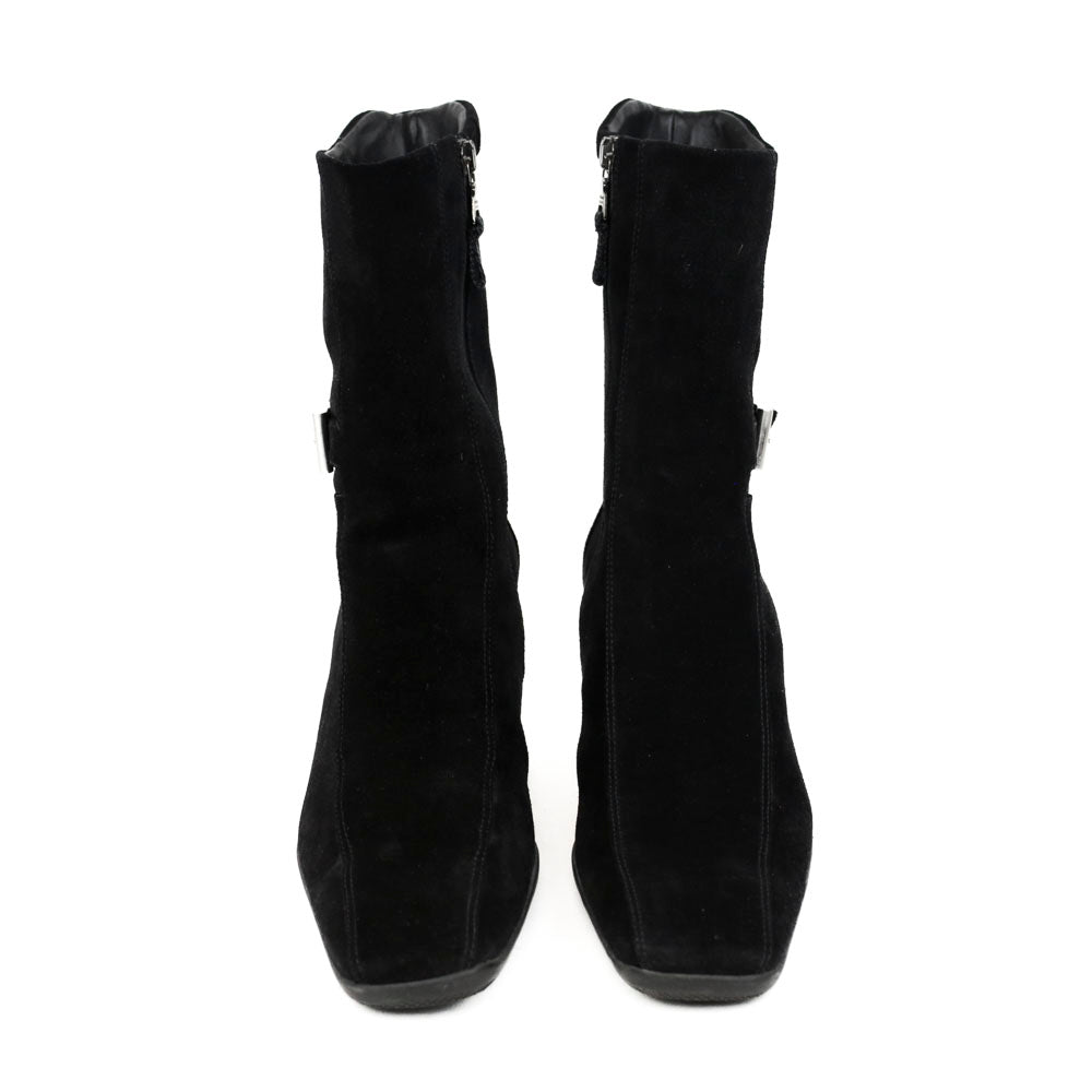 Prada Black Suede Square Toe Boots