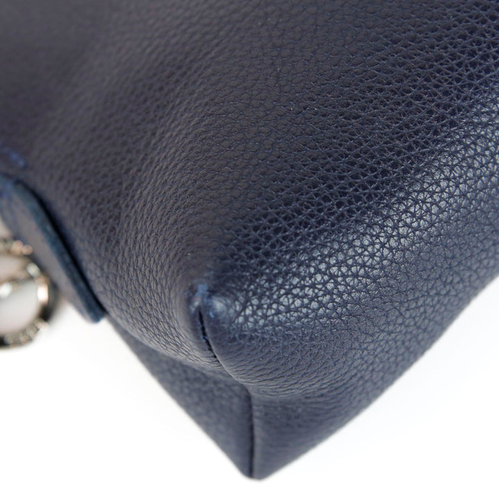 Longchamp Navy Blue Leather Cosmetic Pouch