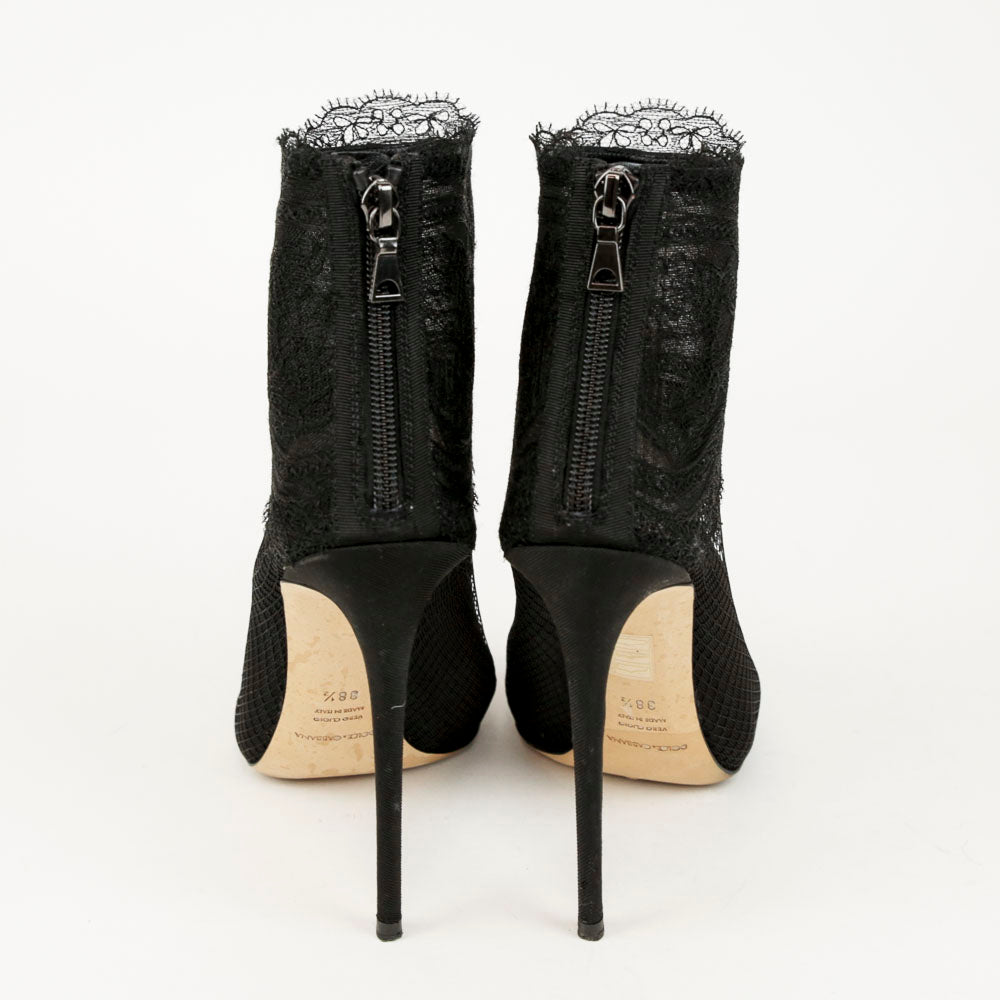 Dolce & Gabbana Black Lace Trim Mesh Sock Boots