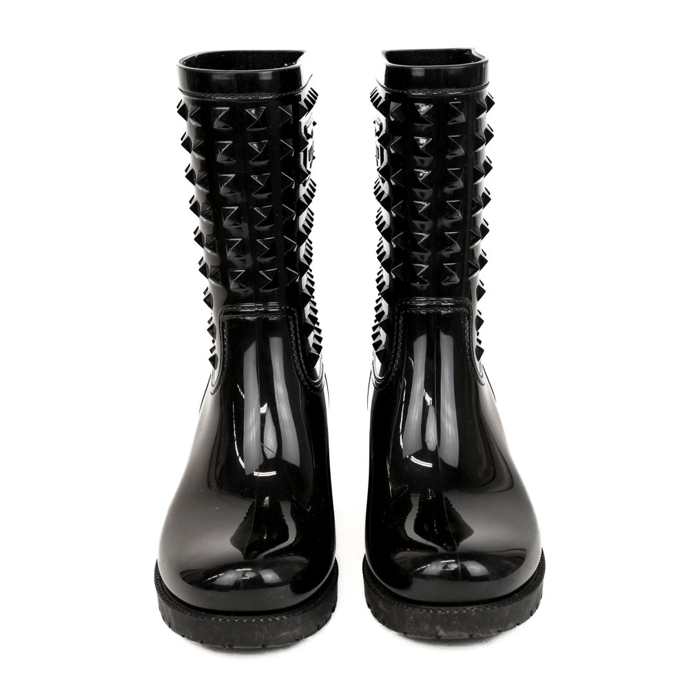 Valentino Black Rockstud Rubber Rain Boots