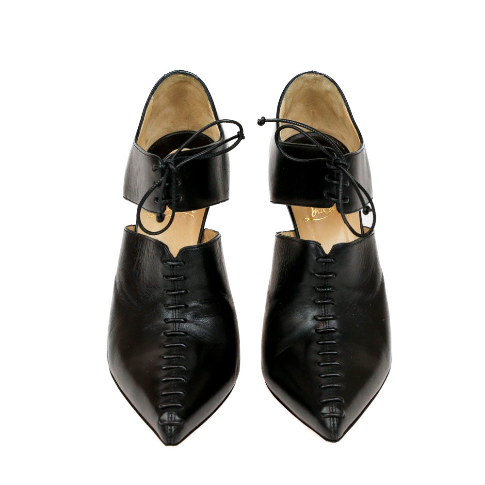 Christian Louboutin Black Leather Corsita Lace-Up Ankle Boots
