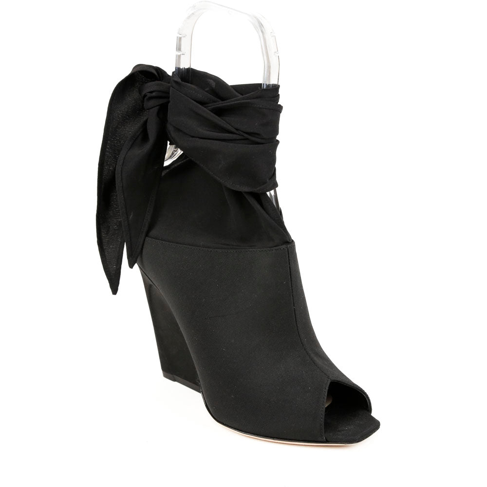Christian Dior Black Canvas & Silk Wrap Around Ankle Boots