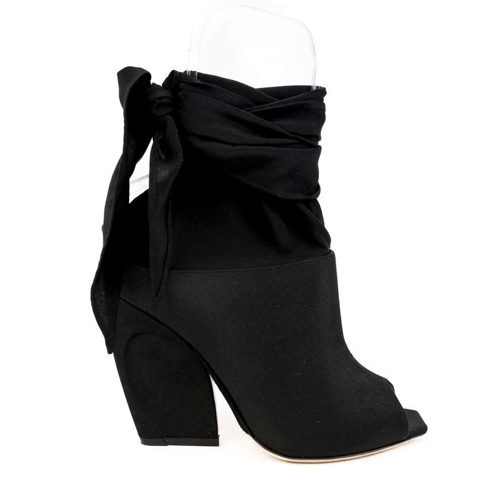 Christian Dior Black Canvas & Silk Wrap Around Ankle Boots