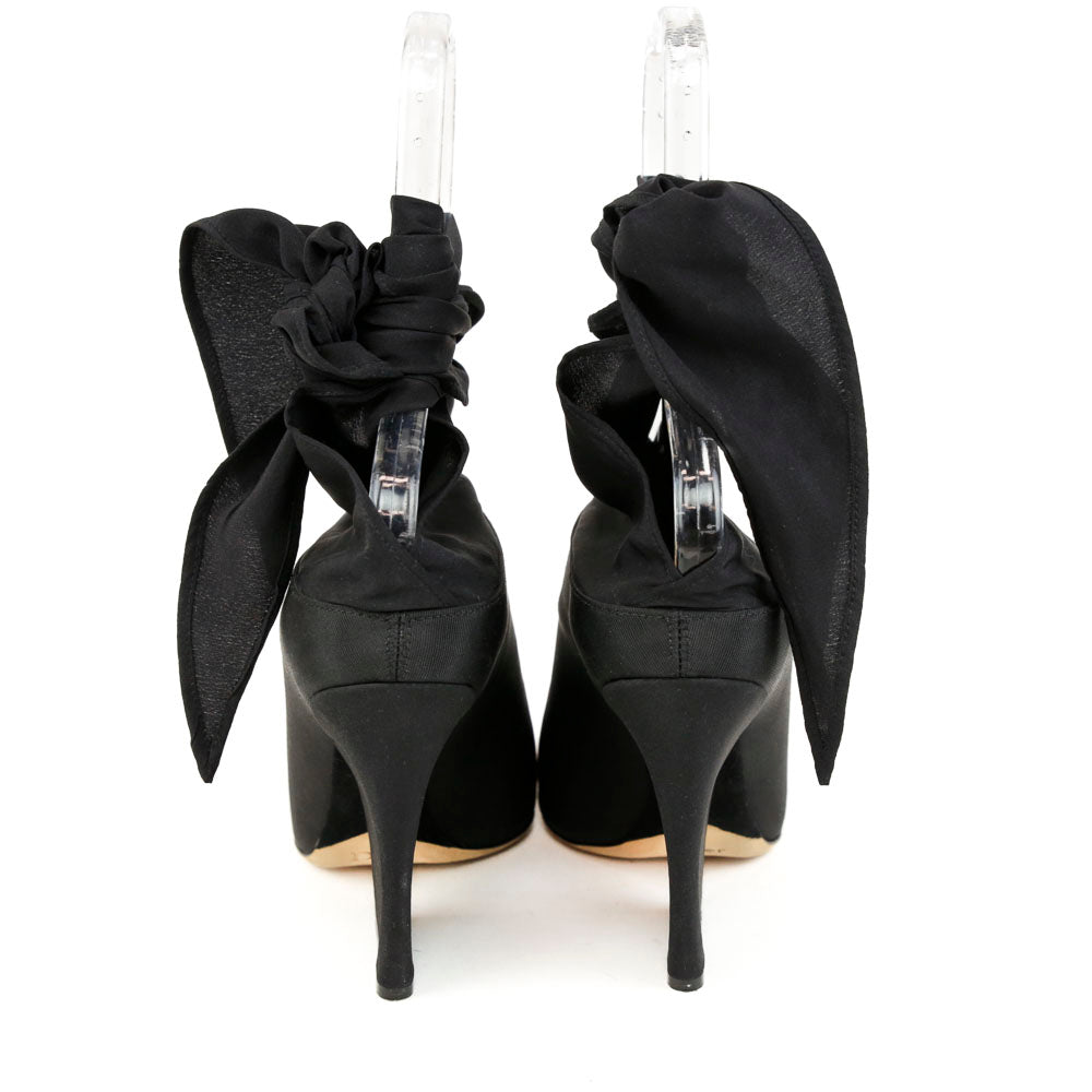 Christian Dior Black Canvas & Silk Wrap Around Ankle Boots