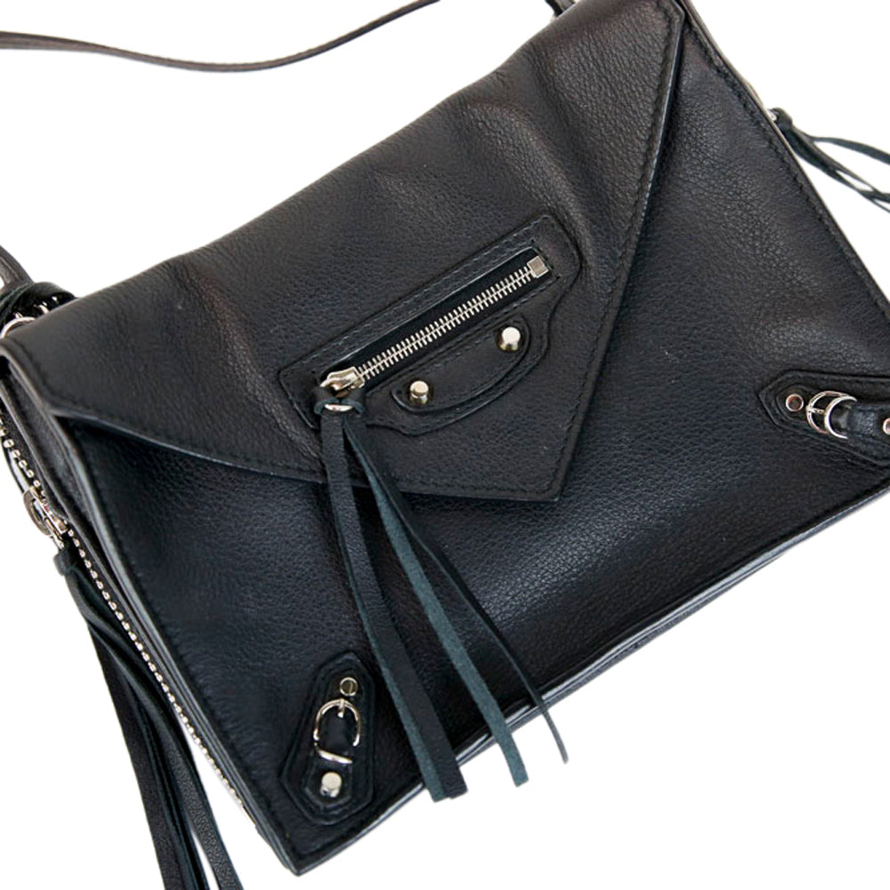 Balenciaga Black Leather Papier Triple XS Zip Around Crossbody Bag