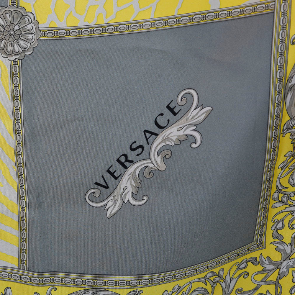 Versace Yellow Fleur De Lis Printed Silk Scarf