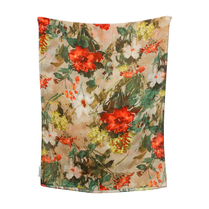 Burberry Tan Floral Cashmere & Silk Scarf