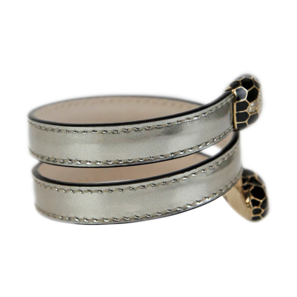 Bvlgari Serpenti Forever Leather And Enamel Cuff Bracelet Size ML 283033   ShopWorn