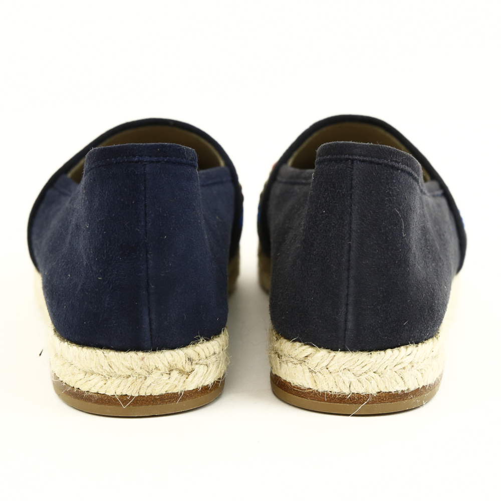 back view of Giuseppe Zanotti Drillas Embellished Navy Suede Espadrille Flats