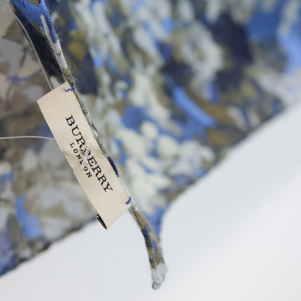 Burberry Blue & Gray Micro Floral Cashmere & Silk Scarf