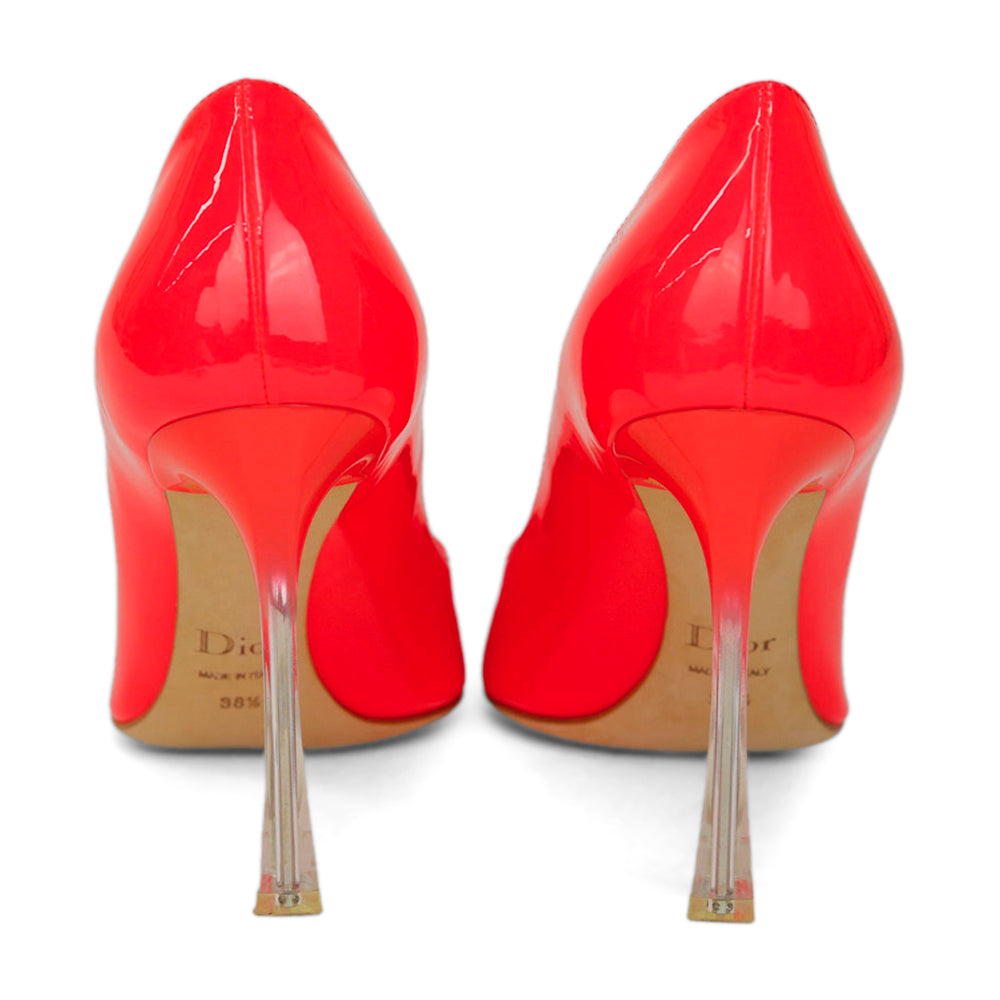 Christian Dior Neon Coral Patent Leather Lucite Heel Pumps