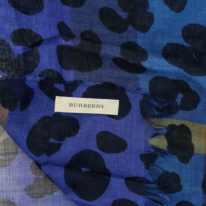 Burberry Blue Leopard Print Scarf
