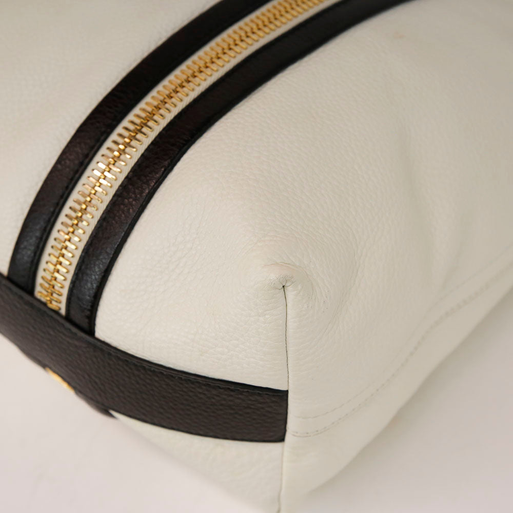 Tom Ford White Leather Zipper Tote Bag