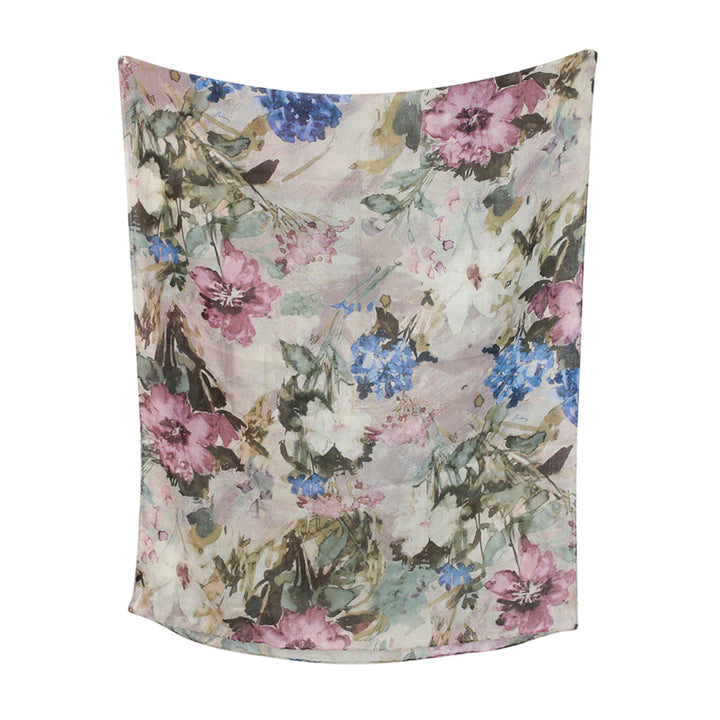 Burberry Gray Floral Cashmere & Silk Scarf