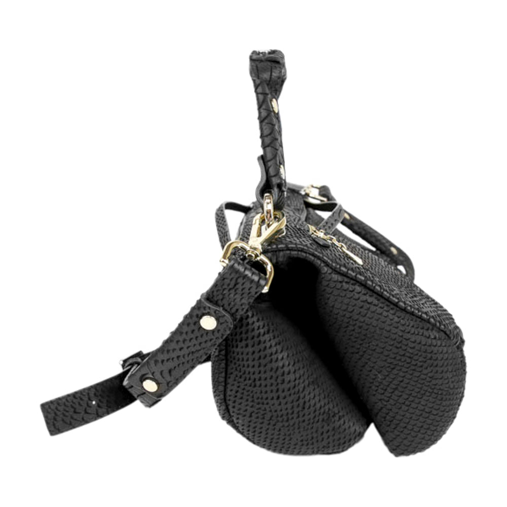 Golden Lane Black Embossed Leather Soave Duo Satchel