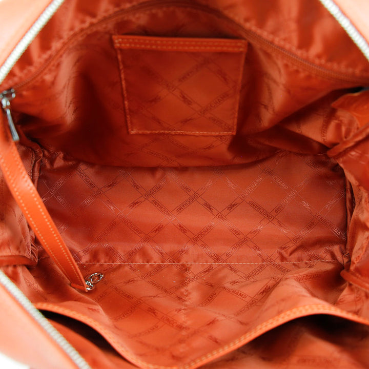 Longchamp Orange Leather Top Handle Tote Bag