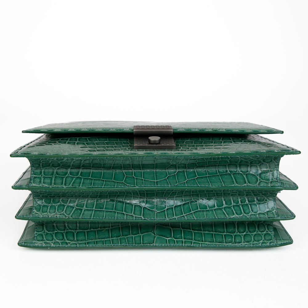Bottega Veneta Green Crocodile Flap Top Accordion Bag | DBLTKE Luxury Consignment Boutique