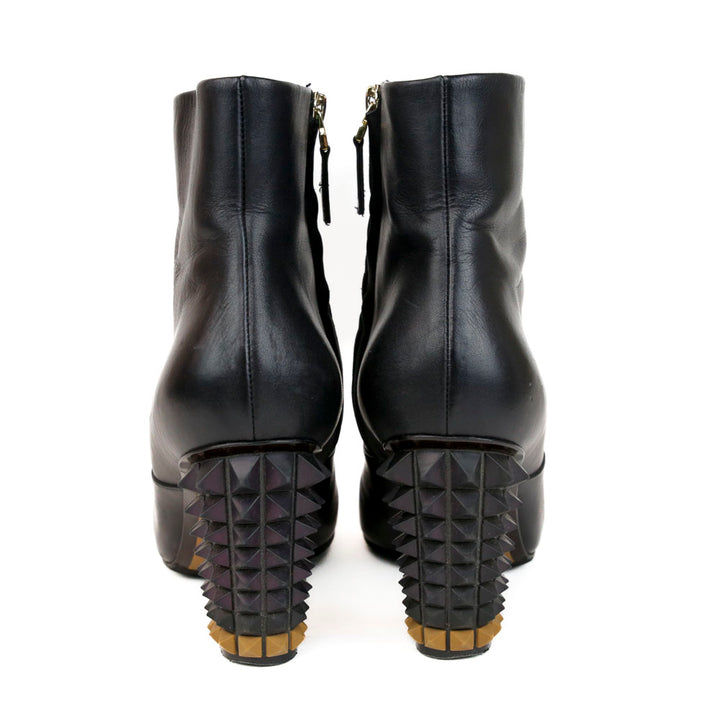 Fendi Black Leather Studded Heel Ankle Boots