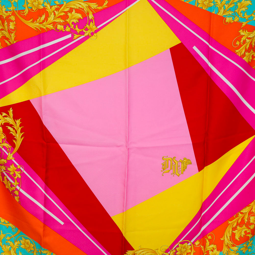 Versace Bright Multi Color Silk Square Scarf