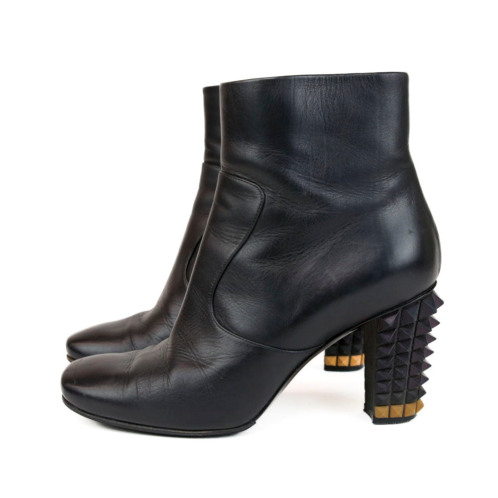 Fendi Black Leather Studded Heel Ankle Boots