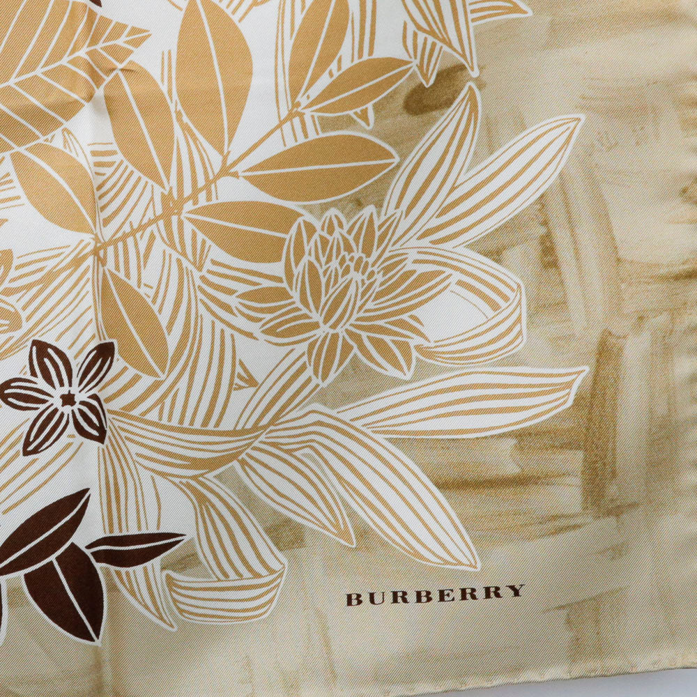 Burberry Cream & Brown Flower Print Silk Square Scarf