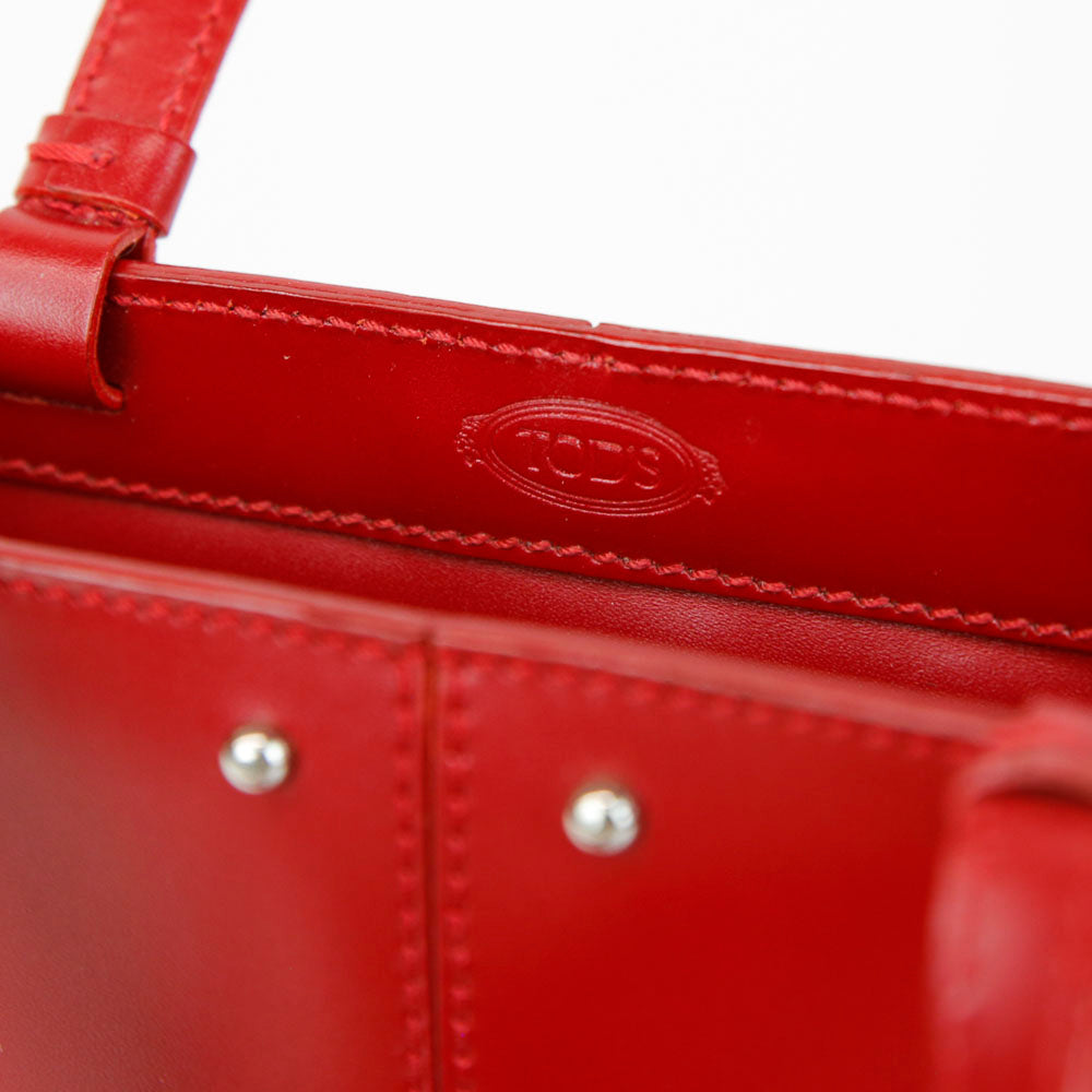 Tod's Red Leather Studded Mini Top Handle Bag