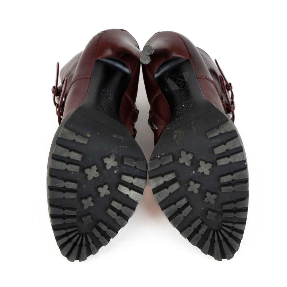 Alexander McQueen Bordeaux Leather Buckle Ankle Boots