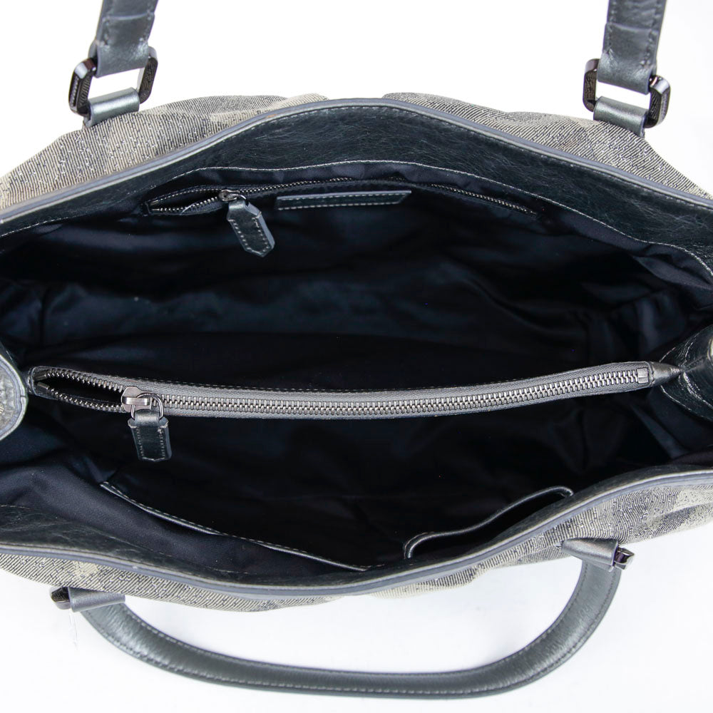 Burberry Gray Leather & Shimmer Nova Check Canvas Tote Bag