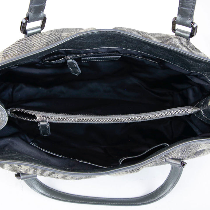 Burberry Gray Leather & Shimmer Nova Check Canvas Tote Bag