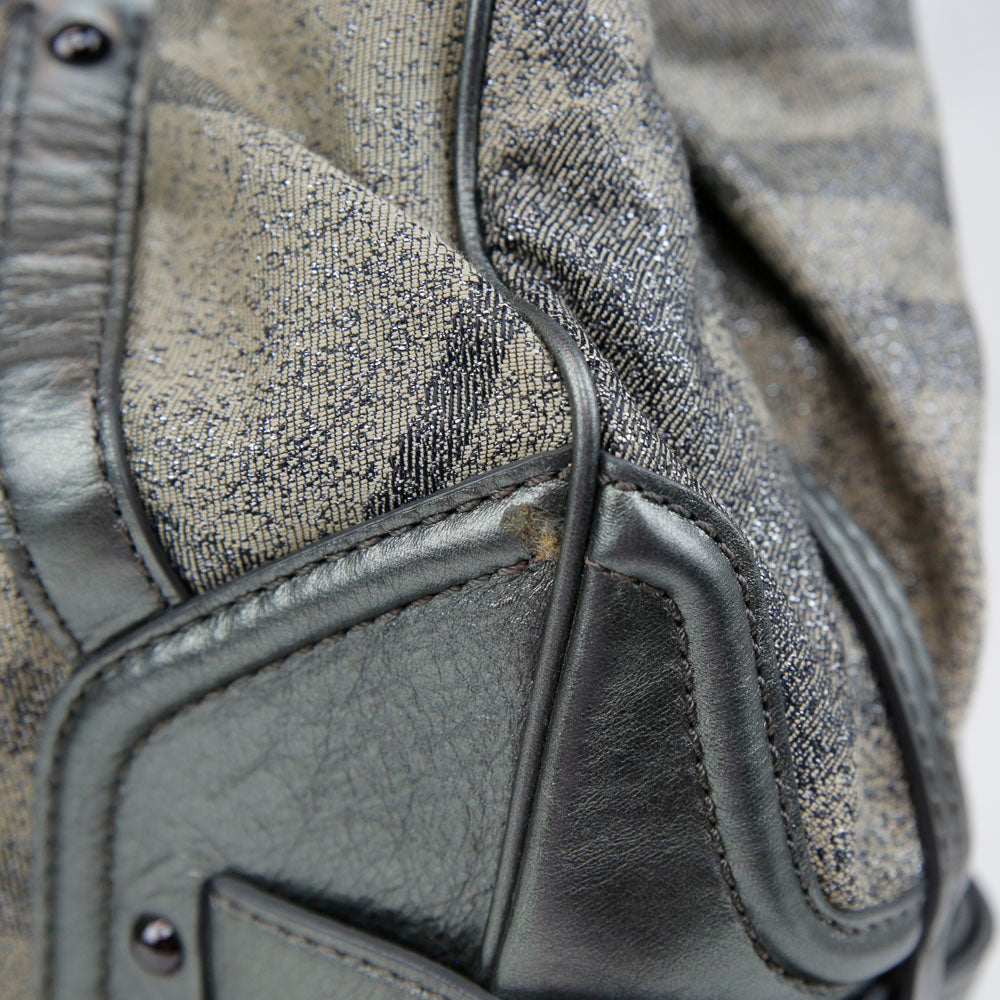 Burberry Gray Leather & Shimmer Nova Check Canvas Tote Bag