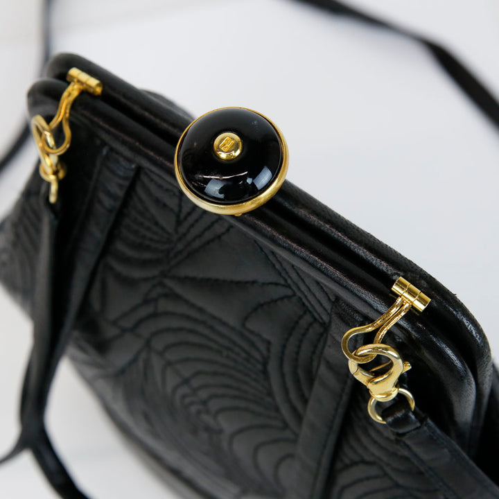 Fendi Black Quilted Leather Vintage Frame Top Handle Bag