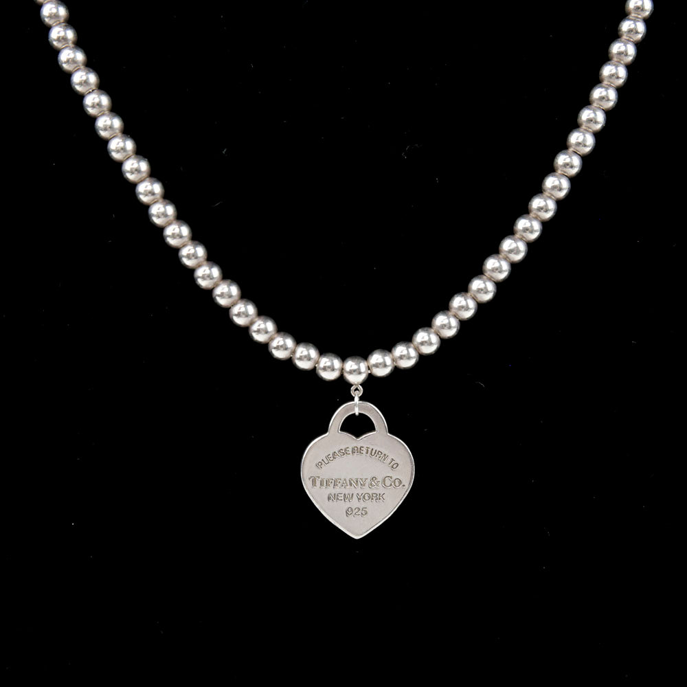 Tiffany & Co. Sterling Silver Heart Tag Bead Necklace