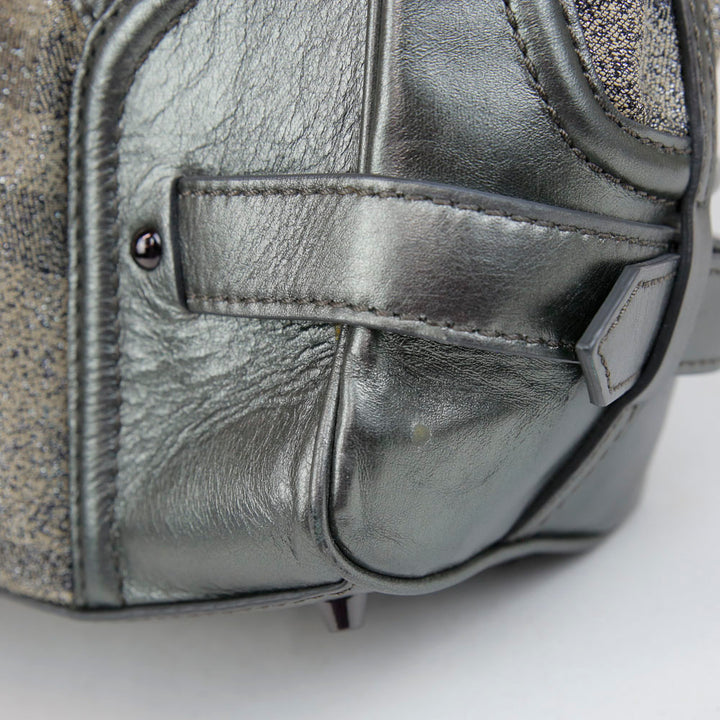 Burberry Gray Leather & Shimmer Nova Check Canvas Tote Bag