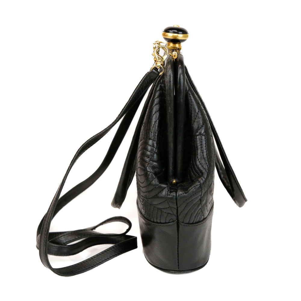 Fendi Black Quilted Leather Vintage Frame Top Handle Bag