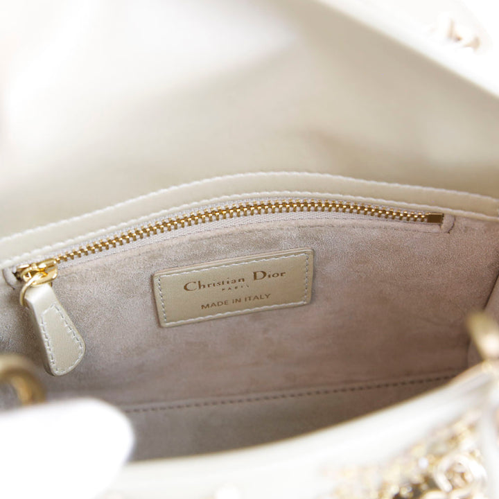 Christian Dior Champagne Beaded Mini Lady Dior Bag