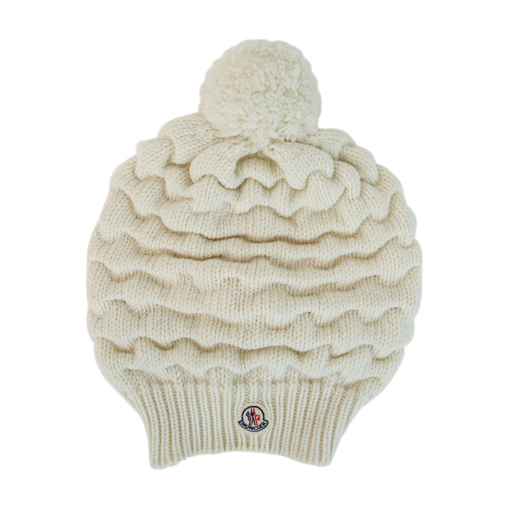 Moncler White Wool Knit Slouchy Beanie