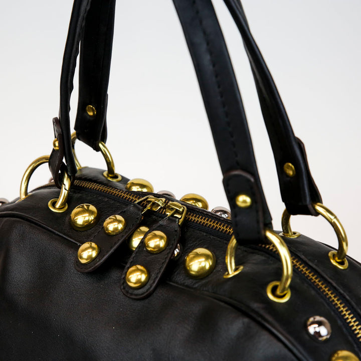 Gucci Black Leather Babouska Studded Dome Bag
