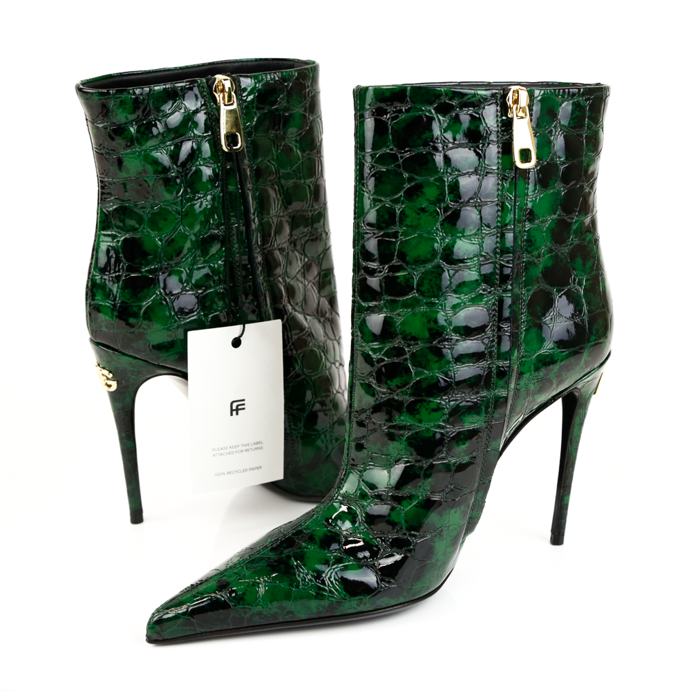 side view of Dolce & Gabbana 120mm Green Crocodile-Effect Pointed Toe Boots