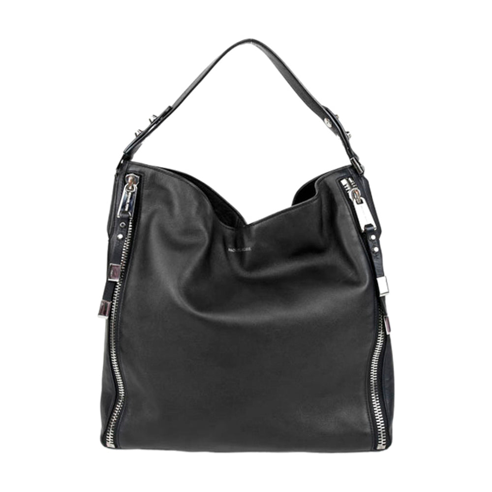 Michael Kors Black Leather Zip Hobo Bag
