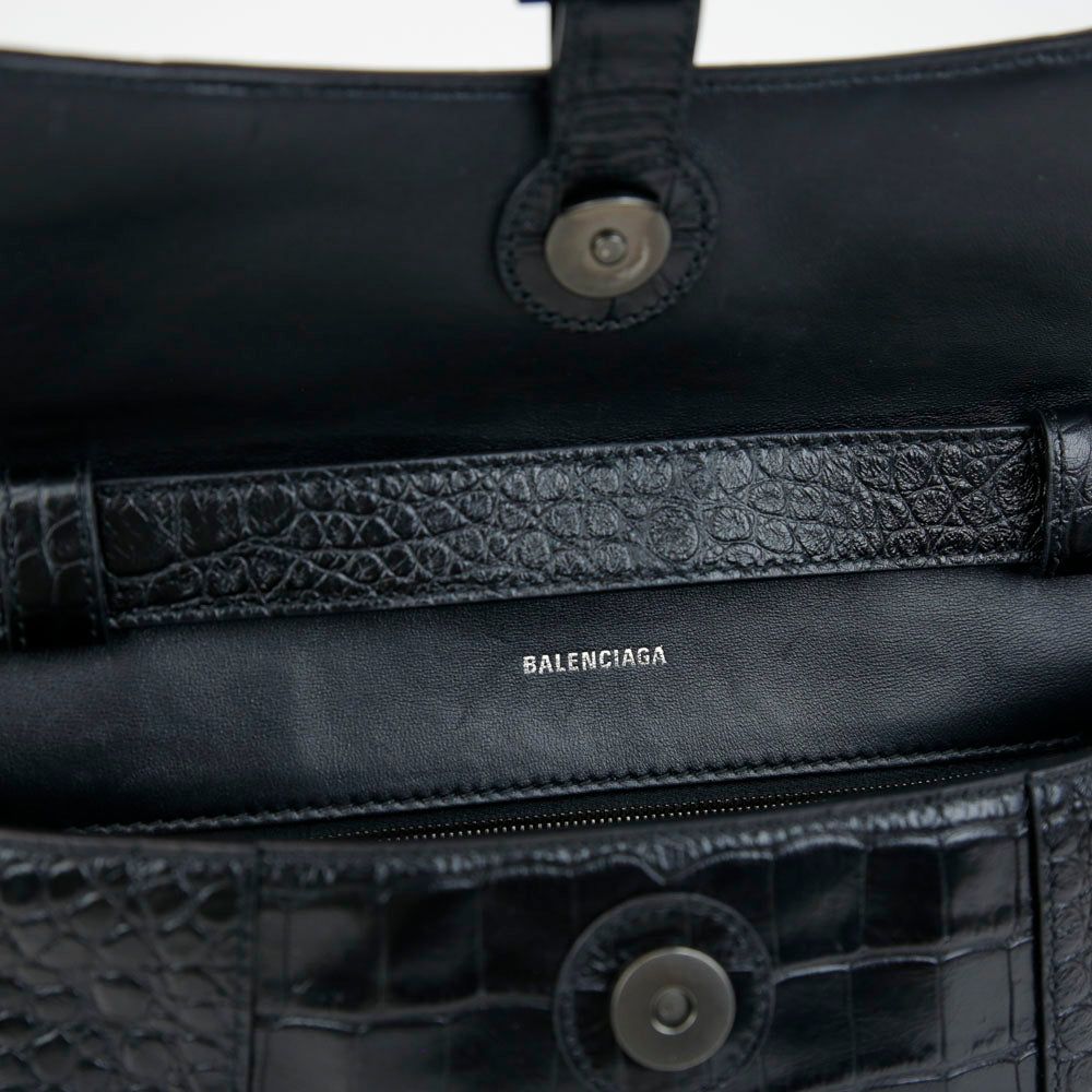 Balenciaga Downtown XS Black Croc Embossed Shoulder Bag | DBLTKE