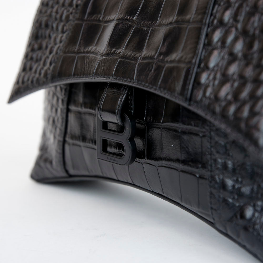 Balenciaga Downtown XS Black Croc Embossed Shoulder Bag