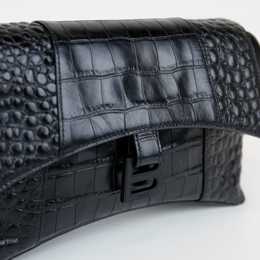 Balenciaga Downtown XS Black Croc Embossed Shoulder Bag